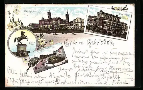 Lithographie Hannover, Königsworther Platz, Sachsen-Ross, Polytechnikum