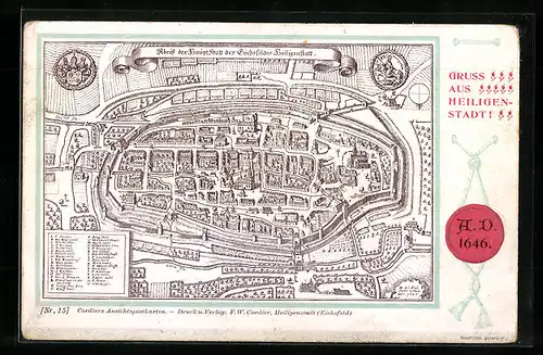 Lithographie Heiligenstadt, Ortsansicht mit Kirche
