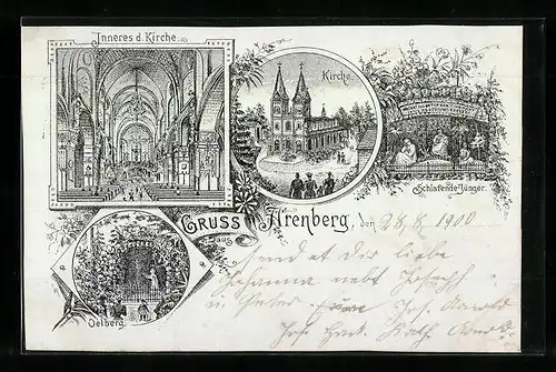 Lithographie Arenberg, Kirche, Inneres der Kirche, Schlafende Jünger, Oelberg