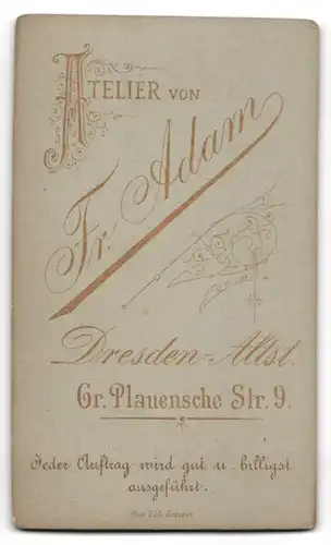 Fotografie Fr. Adam, Dresden-Altst., Gr. Plauensche Str. 9, Bürgerlicher Herr mit Zwirbelbart