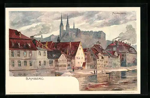 Künstler-AK Karl Mutter: Bamberg, Blick auf die Kirche auf Michaelsberg