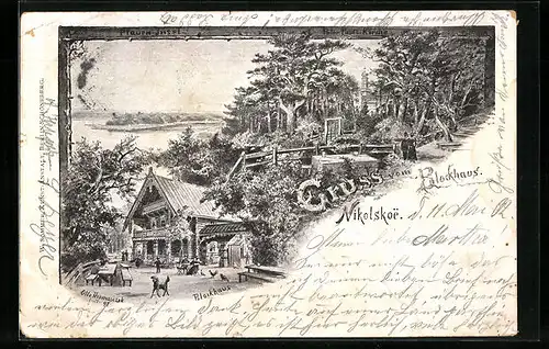 Lithographie Berlin-Wannsee, Blockhaus in Nikolskoe