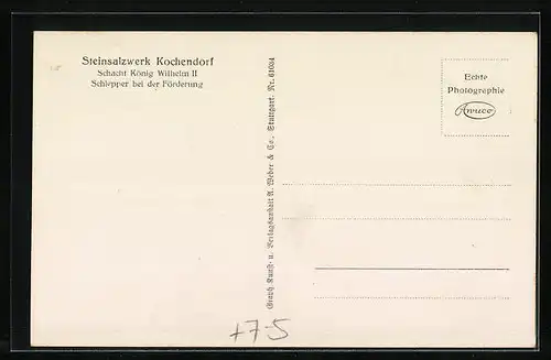 AK Kochendorf, Salzbergwerk, Schacht König Wilhelm II., Schlepper bei der Förderung