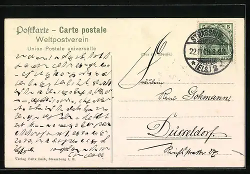 AK Strassburg i. Els., Hauptpostamt mit Strassenbahn