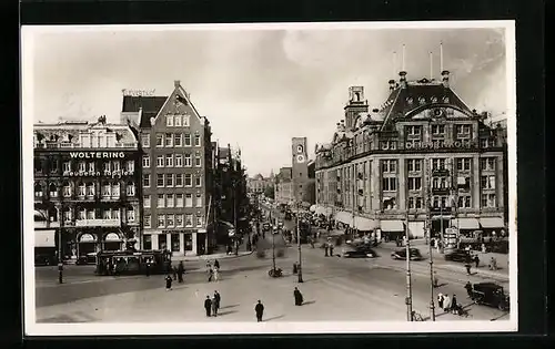 AK Amsterdam, Damrak, Strassenbahn