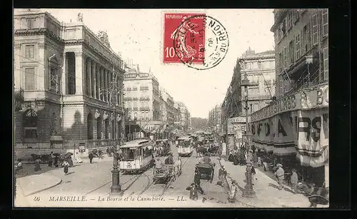 AK Marseille, La Bourse et la Cannebiere, Strassenbahn