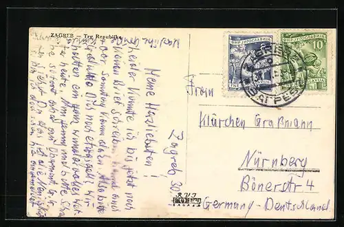 AK Zagreb, Trg Republike, Strassenbahn