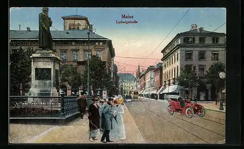 AK Mainz, Ludwigstrasse mit Strassenbahn