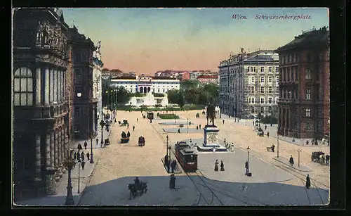 AK Wien, Schwarzenbergplatz mit Strassenbahn