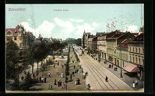 AK Düsseldorf, Linden Allee mit Strassenbahn