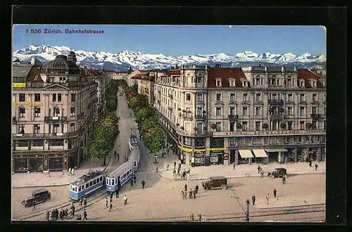 AK Zürich, Bahnhofstrasse mit Strassenbahn