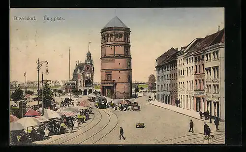 AK Düsseldorf, Burgplatz mit Strassenbahn