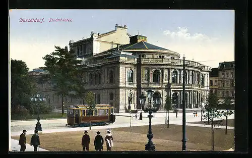 AK Düsseldorf, Stadttheater mit Strassenbahn