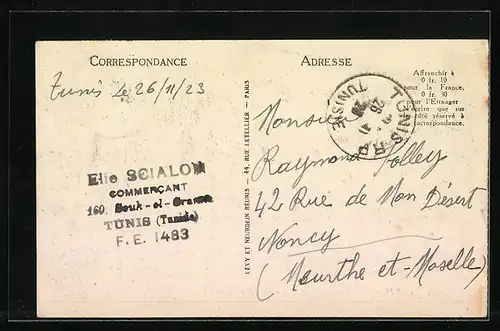 AK Tunis, Vue d`ensemble et Place Bab-Souika, Strassenbahn