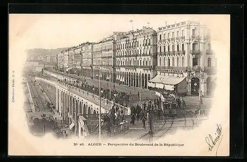 AK Alger, Perspective du Boulevard de la Republique, Strassenbahn