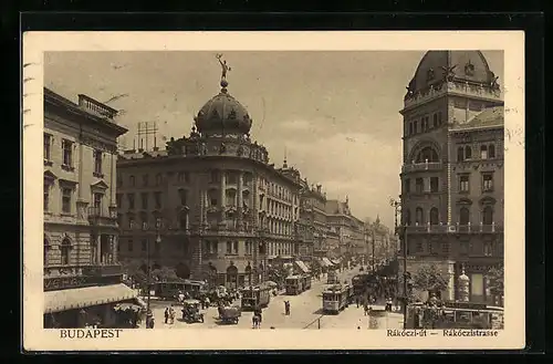 AK Budapest, Rakoczistrasse mit Strassenbahn