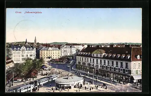 AK Graz, Jakominiplatz mit Strassenbahn