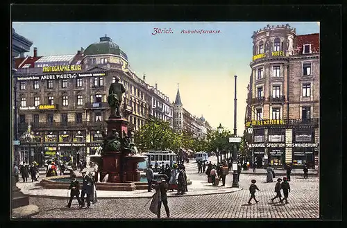 AK Zürich, Strassenbahn auf der Bahnhofstrasse