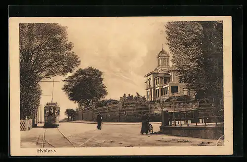 AK Hvidore, Strassenpartie mit Strassenbahn
