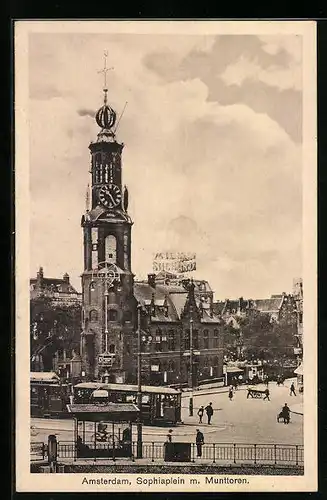 AK Amsterdam, Sophiaplein m. Munttoren, Strassenbahn