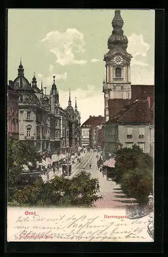 AK Graz, Herrengasse mit Strassenbahn