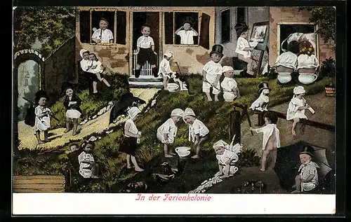 AK Kleinkinder in der Ferienkolonie gehen aufs Töpfchen