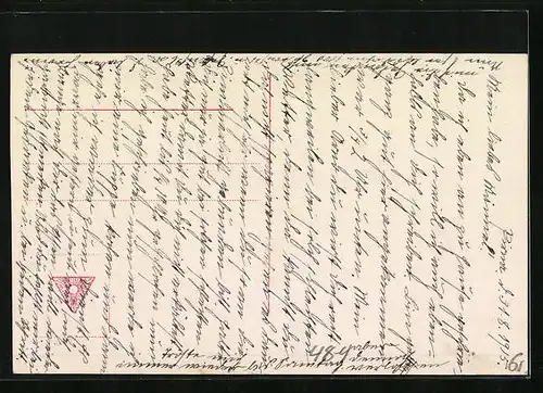 AK Frau sitzt an der Nähmaschine und denkt an ihren Liebsten