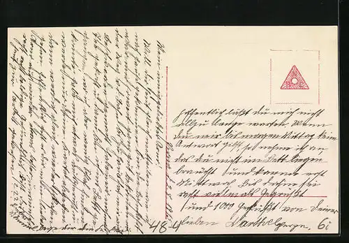 AK Näherin sitzt an der Nähmaschine und denkt an ihren Geliebten