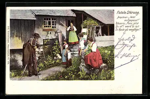 AK Familie in Schwarzwälder Tracht wird fotografiert, Fotoapparat, Fatale Störung
