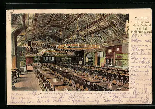 AK Münchner Hofbräuhaus, Der Festsaal