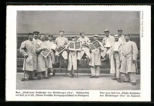 AK Soldaten in Bademänteln mit Zeitschriften