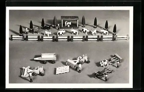 AK MTS und Offenstall, Bauernhof, Seiffener Spielzeug