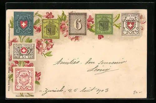 Lithographie Briefmarken der Schweiz, Blumen