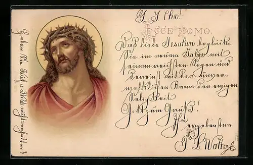 Präge-Lithographie Ecce Homo, Christus mit Dornenkrone