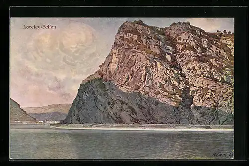 AK Loreley-Felsen bei bedecktem Himmel
