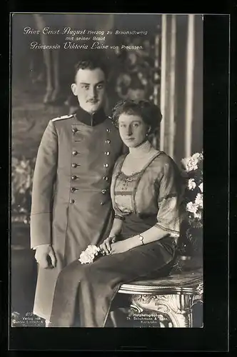 AK Prinz Ernst August Herzog zu Braunschweig mit seiner Braut Prinzessin Victoria Luise von Preussen