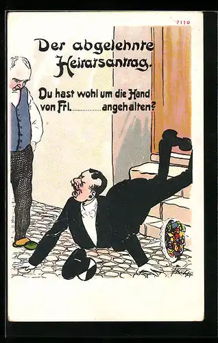 AK Der abgelehnte Heiratsantrag, Herr ist auf der Treppe ausgerutscht, Scherz