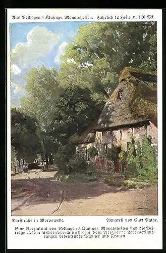 Künstler-AK Worpswede, Ortsansicht mit Dorfstrasse