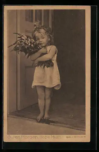 AK Guten Morgen, liebe Mutti, Mädchen mit Blumenstrauss, Kinderfürsorge