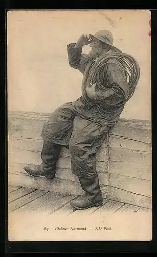 AK Pêcheur Normand, Alter Fischer mit einem Seil
