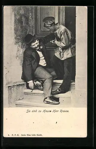 AK Page mit einem Betrunkenen an der Treppe