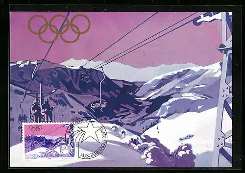 Maximum-AK Sondermarken Olympische Winterspiele Lake Placid 1980, Sessellift Sareis