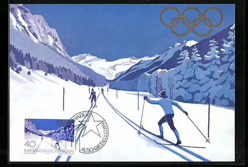 Maximum-AK Sondermarken Olympische Winterspiele Lake Placid 1980, Langlaufloipe Valüna