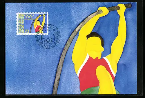 Maximum-AK Sondermarken Olympische Sommerspiele 1984 Los Angeles, Stabhochspringer