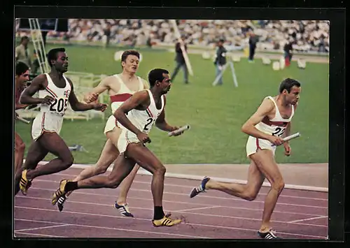 AK Mexiko, Olympia 1968, Staffellauf 4 x 400 m Vorlauf