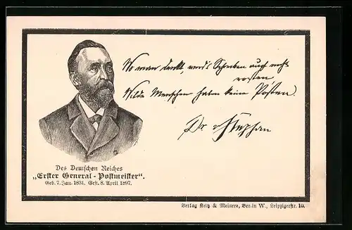 Lithographie Ganzsache PP9C24: Portrait H. von Stephan, Erster General-Postmeister