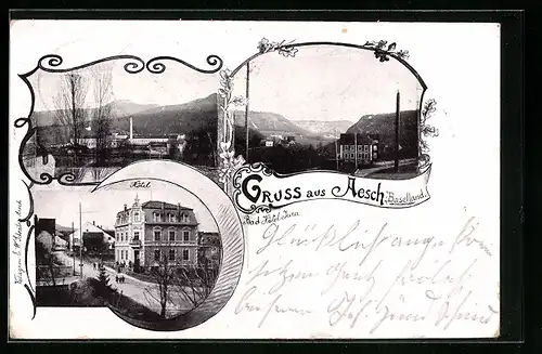 AK Aesch, Strasse am Hotel, Ortsansicht