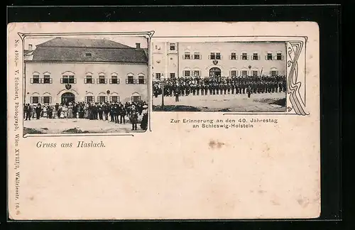 Passepartout-AK Haslach, Anlasskarte 40. Jahrestag an Schleswig-Holstein, Gruppenfoto