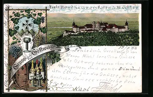 Lithographie Göttweig /N.-Ö., Blick zum Schloss