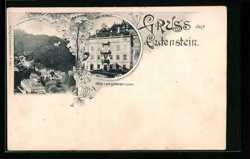 AK Gutenstein, Hotel zum goldenen Löwen, Ortspartie